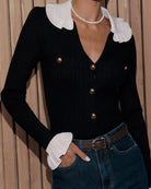 Women's Knitted Viscose Sweater Black Tops - RIHOAS