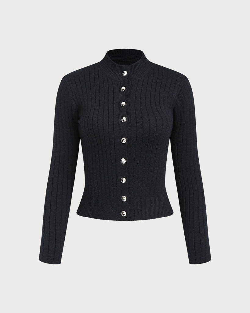 Women's Knitted Viscose Sweater Black Tops - RIHOAS