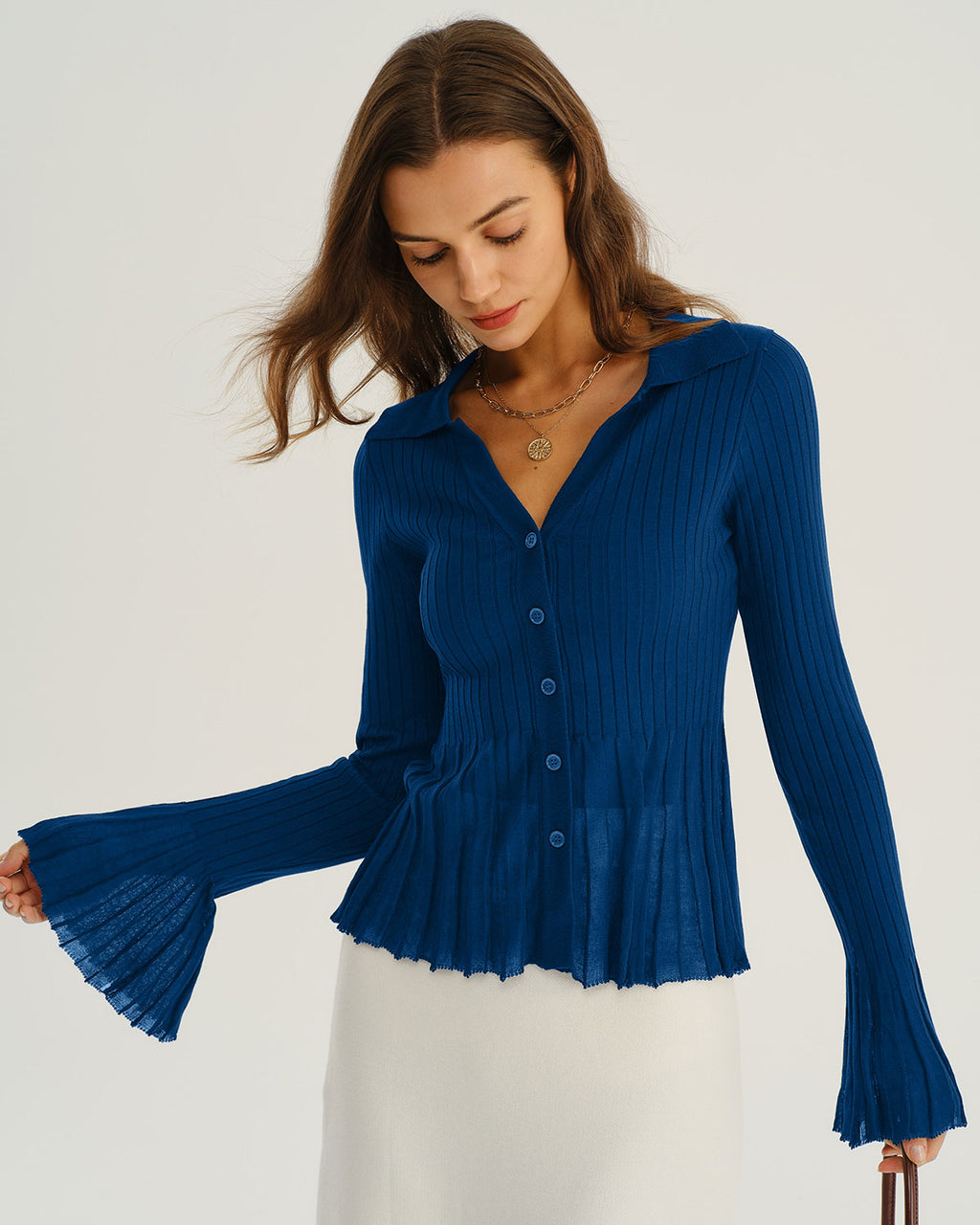 Women's Knitted Viscose Sweater Blue Tops - RIHOAS