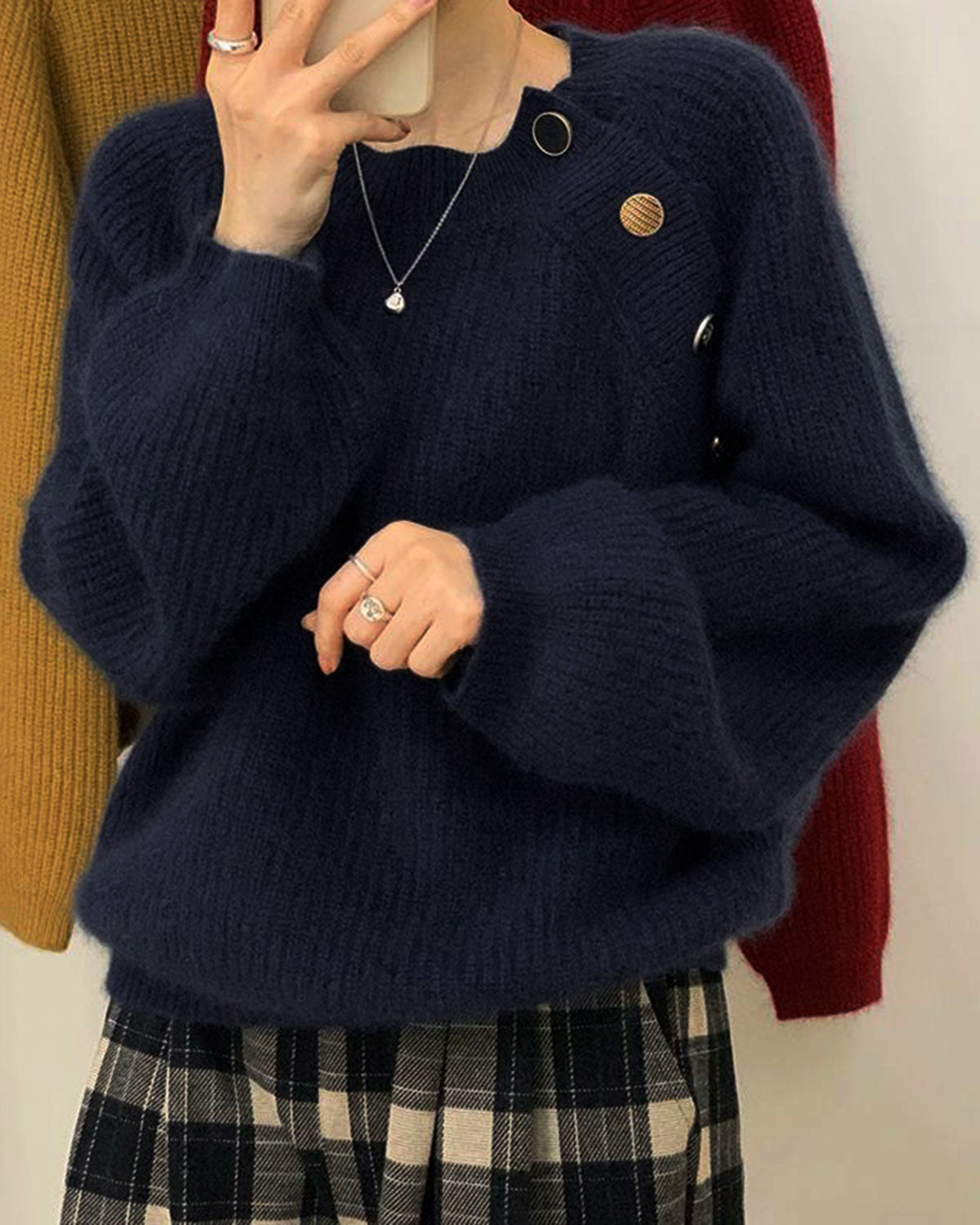 Women's Knitted Viscose Sweater Blue Tops - RIHOAS