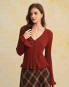 Women's Knitted Viscose Sweater Brown Tops - RIHOAS