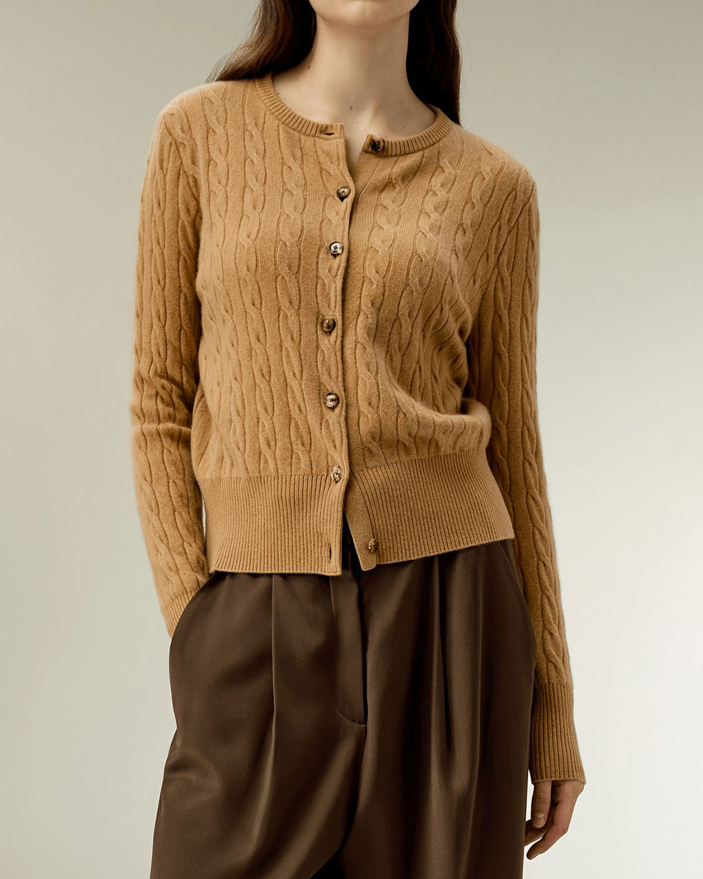 Women's Knitted Viscose Sweater Camel Tops - RIHOAS