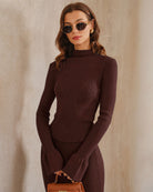 Women's Knitted Viscose Sweater Coffee - RIHOAS