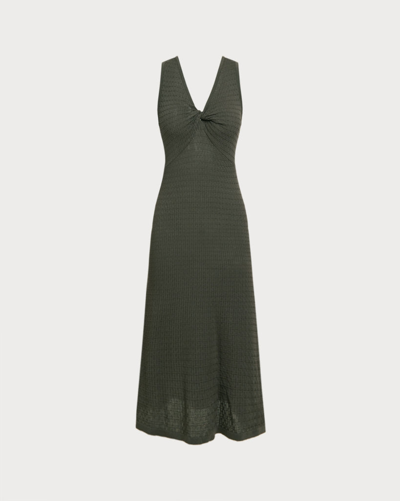 Women's Knitted Viscose Sweater Dress Army Green Dresses - RIHOAS