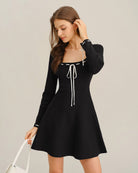 Women's Knitted Viscose Sweater Dress Black Dresses - RIHOAS