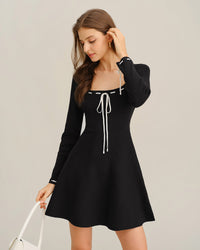 Women's Knitted Viscose Sweater Dress Black Dresses - RIHOAS