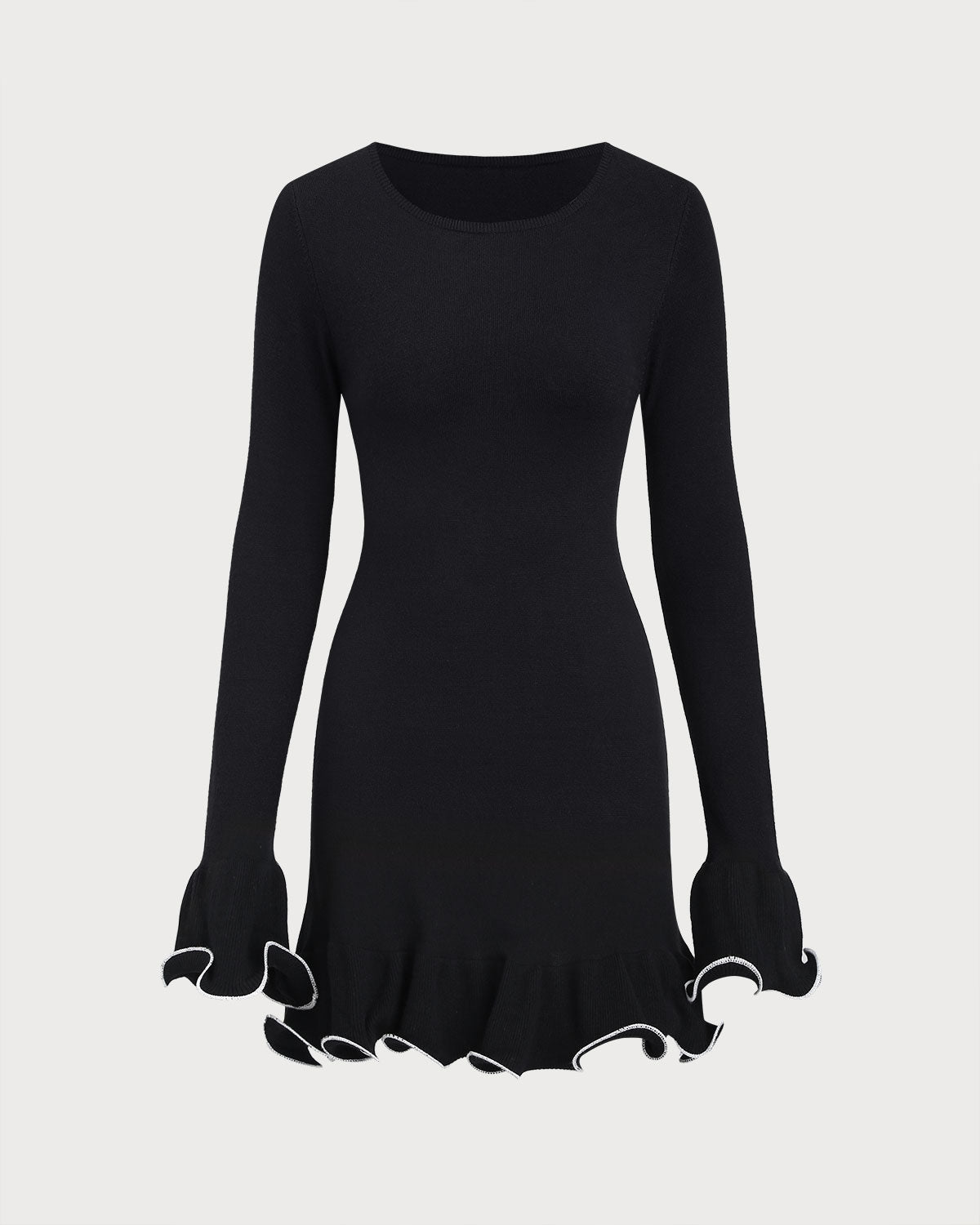 Black Contrasting Bell Sleeve Sweater Dress & Reviews - Black - Dresses Black Contrasting Bell Sleeve Sweater Dress & Reviews - Black - Dresses