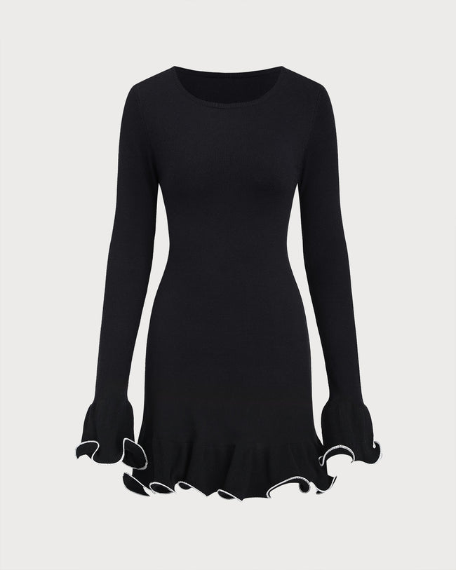 Women's Knitted Viscose Sweater Dress Black Dresses - RIHOAS