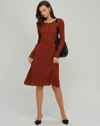 Brown Scalloped A-Line Sweater Dress Brown Scalloped A-Line Sweater Dress