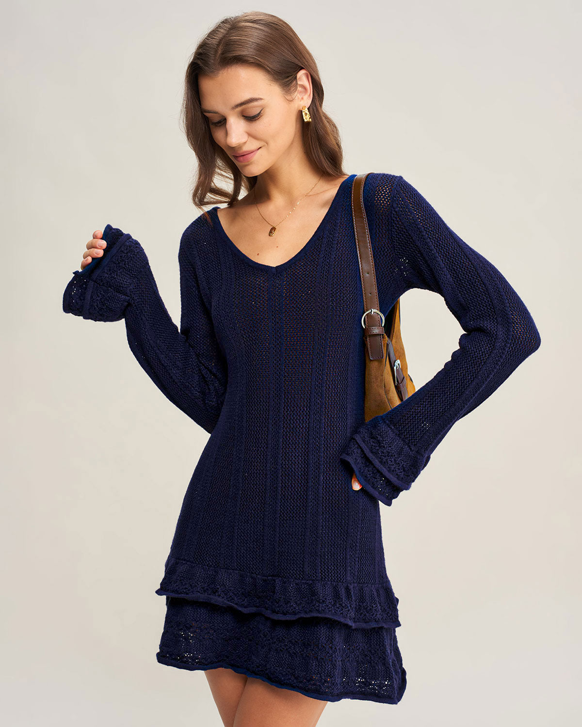 Rihoas Women's A-Line V-Neck Sweater Dress, Navy / L Rihoas Women's A-Line V-Neck Sweater Dress, Navy / L