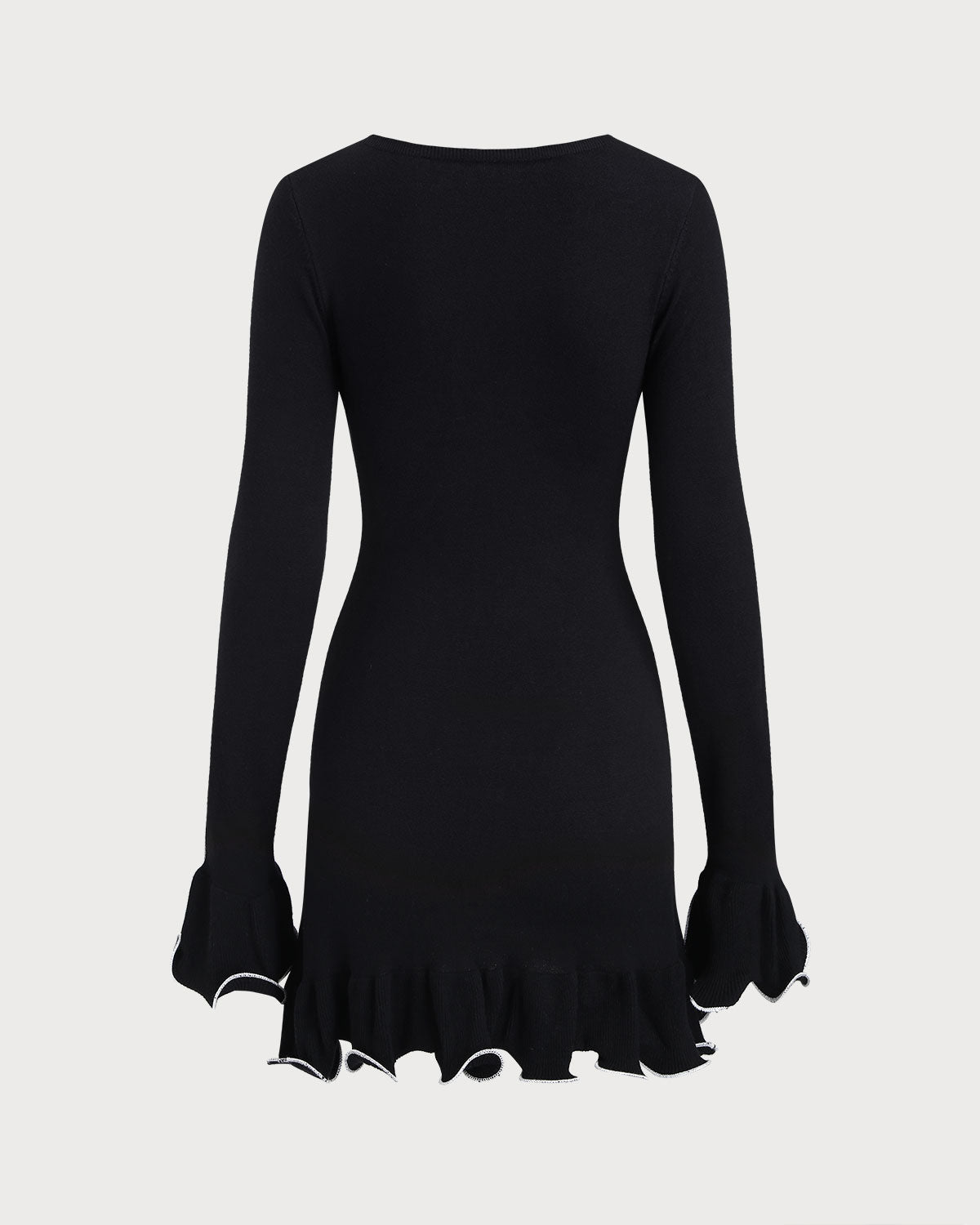 Black Contrasting Bell Sleeve Knit Sweater Dress Black Contrasting Bell Sleeve Knit Sweater Dress