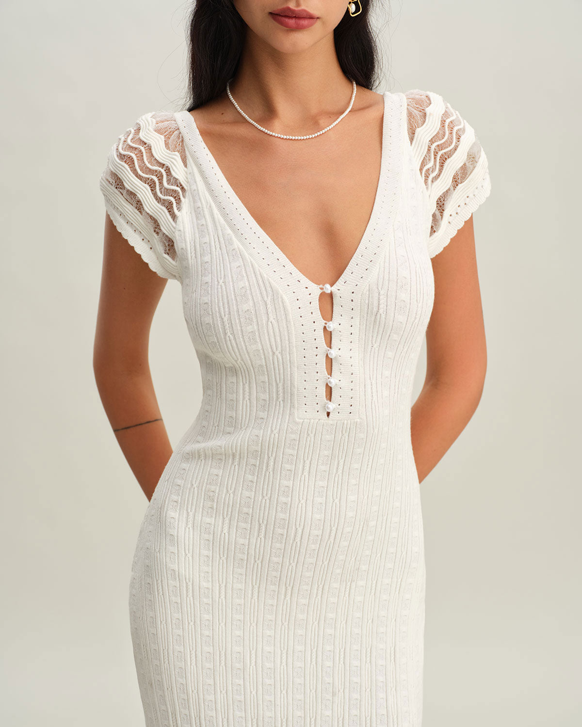 White Crochet Bodycon Sweater Dress & Reviews - White - Dresses | RIHOAS White Crochet Bodycon Sweater Dress & Reviews - White - Dresses | RIHOAS