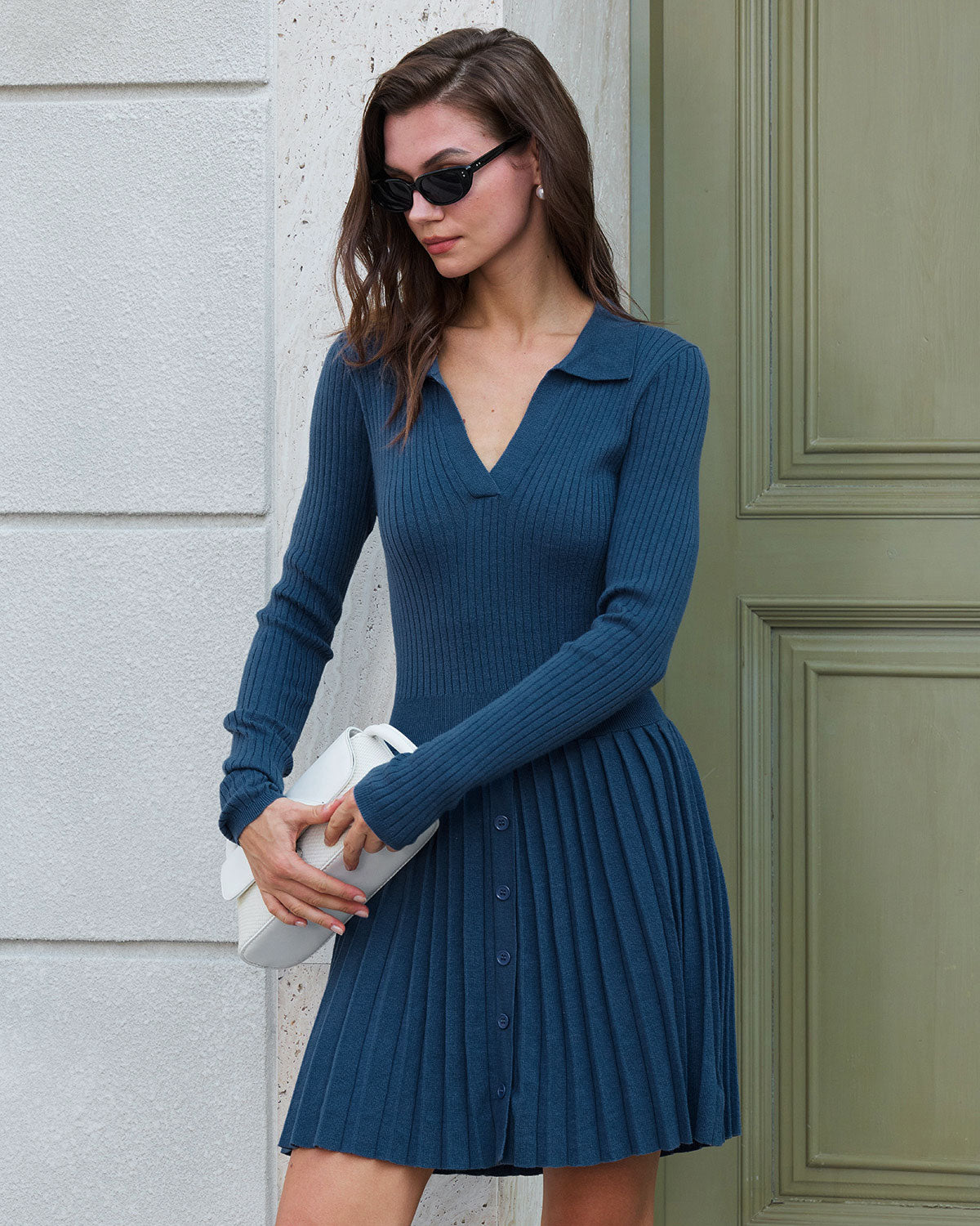 Blue Button A-Line Sweater Dress Blue Button A-Line Sweater Dress