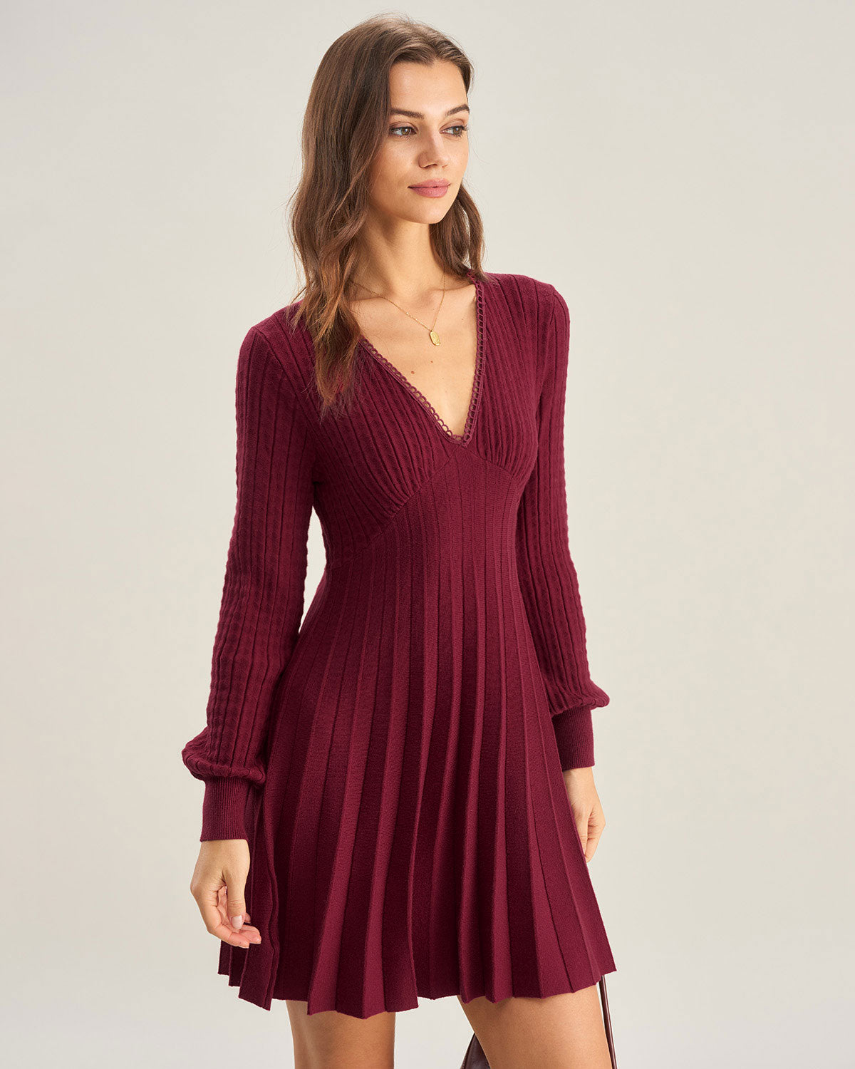 Wine Red V-Neck A-Line Sweater Dress & Reviews - Wine Red - Dresses | RIHOAS Wine Red V-Neck A-Line Sweater Dress & Reviews - Wine Red - Dresses | RIHOAS