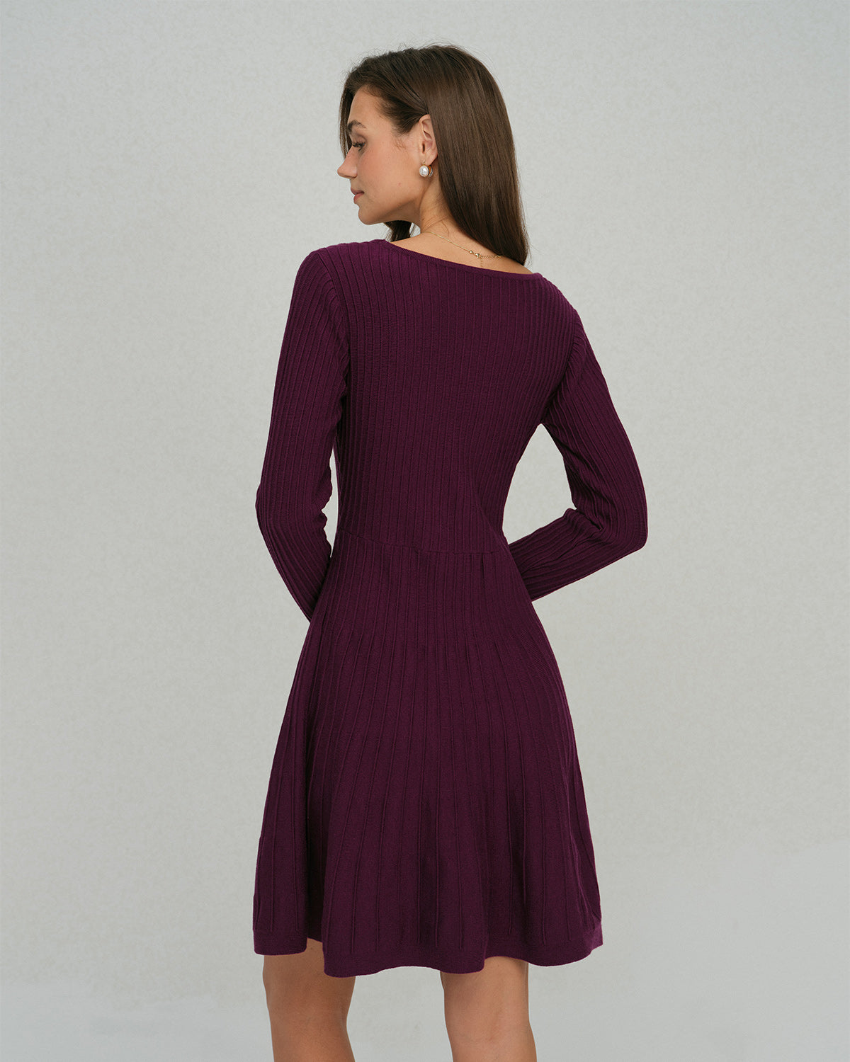 Rihoas Square Neck A-Line Sweater Dress for Women, Purple / S Rihoas Square Neck A-Line Sweater Dress for Women, Purple / S
