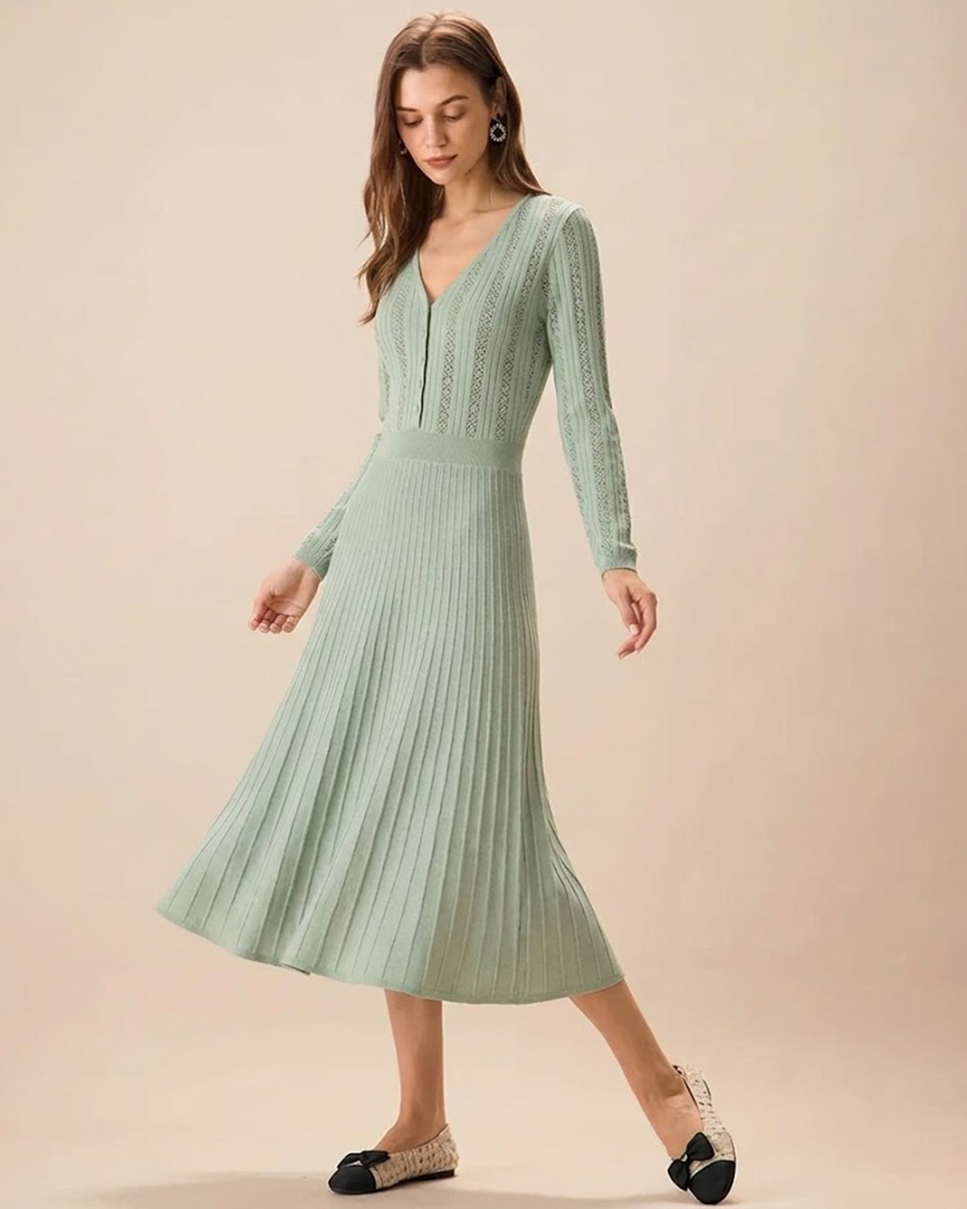 Green V Neck Viscose Sweater Dress Green V Neck Viscose Sweater Dress