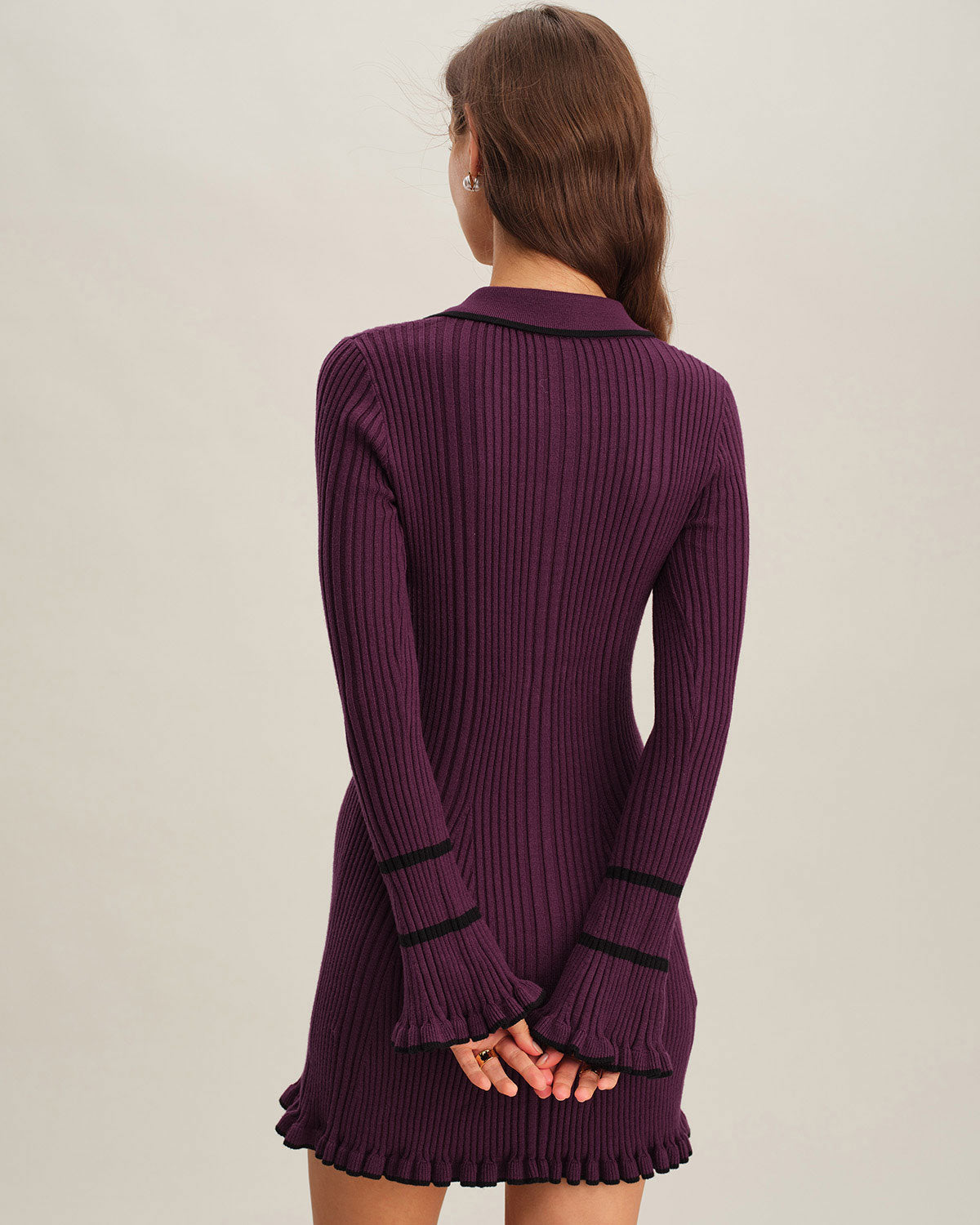 Purple Contrasting Bell Sleeve Sweater Dress & Reviews - Purple - Dresses | RIHOAS Purple Contrasting Bell Sleeve Sweater Dress & Reviews - Purple - Dresses | RIHOAS