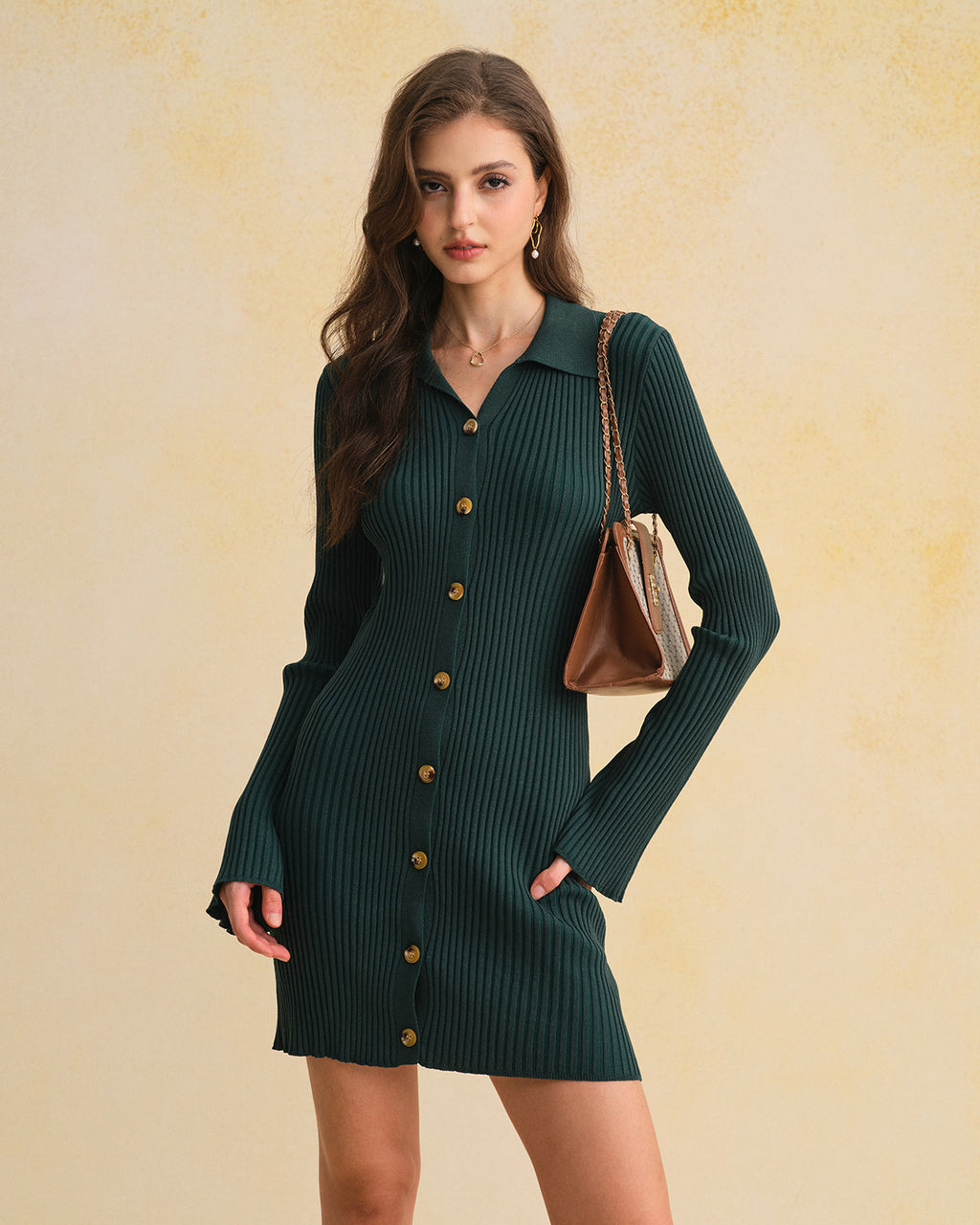 Women's Knitted Viscose Sweater Dress Green Dresses - RIHOAS