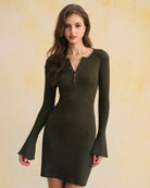 Women's Knitted Viscose Sweater Dress Green Dresses - RIHOAS