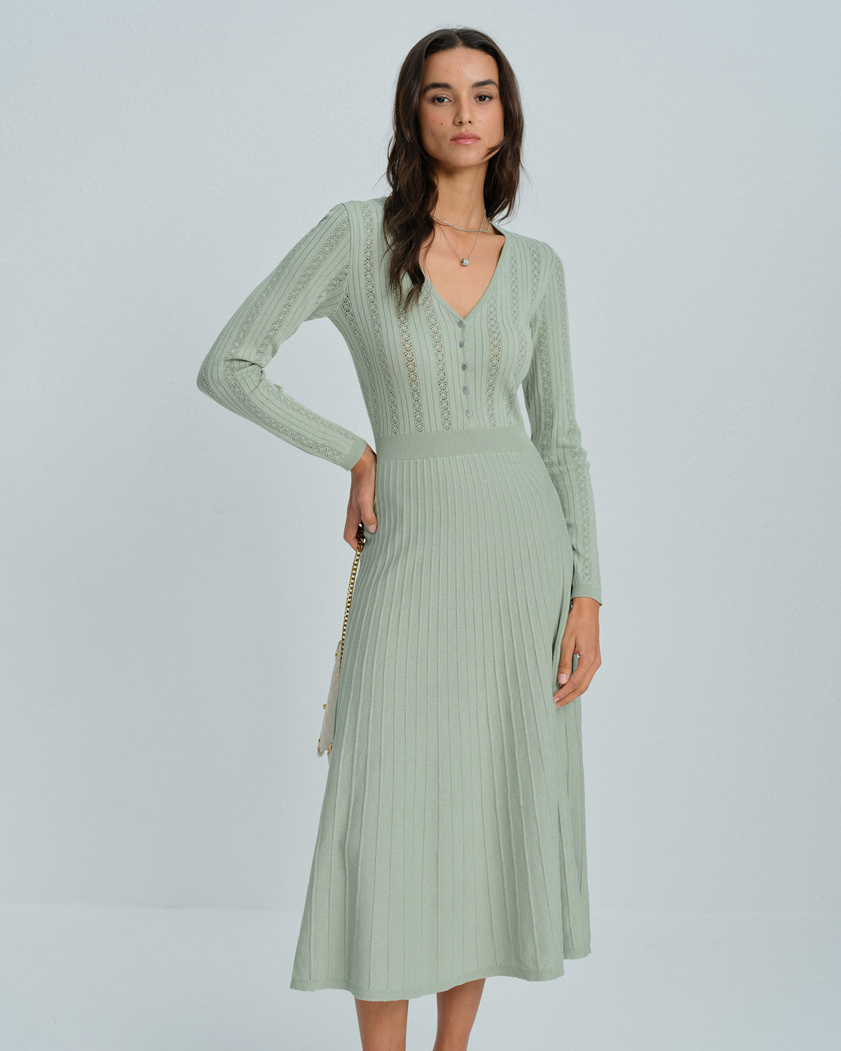 Women's Knitted Viscose Sweater Dress Green Dresses - RIHOAS