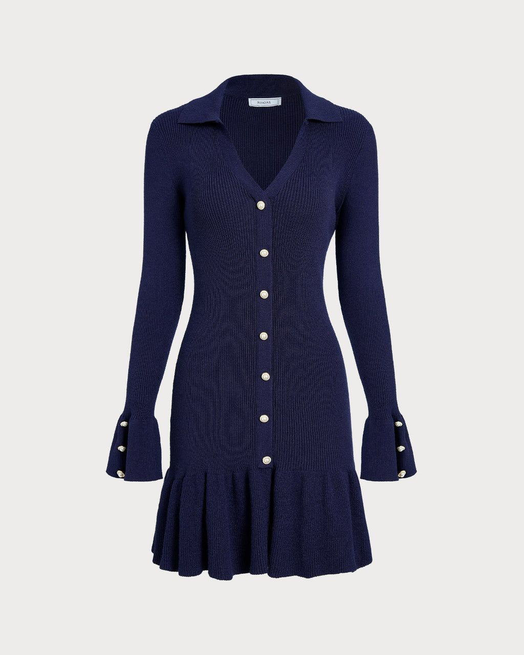 Women's Knitted Viscose Sweater Dress Navy Dresses - RIHOAS