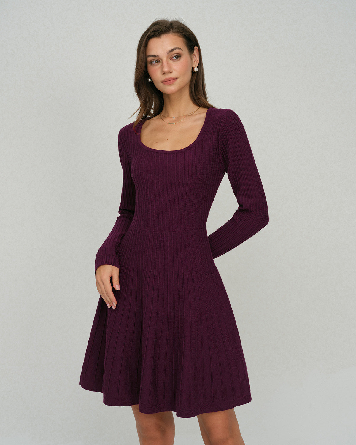 women's purple sweater dress Purple Contrasting Bell Sleeve Sweater Dress