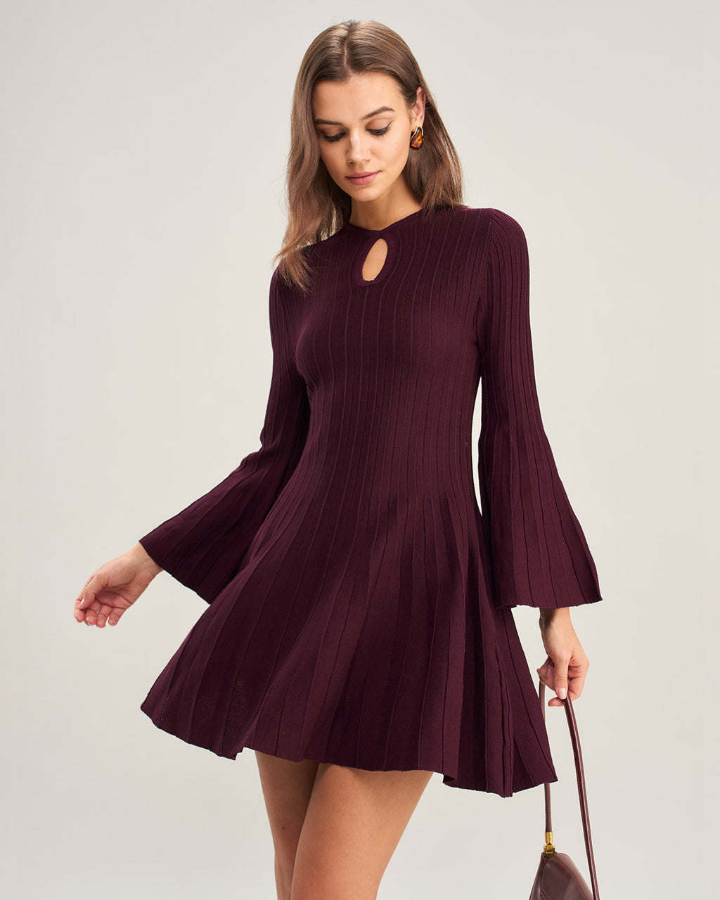 Women's Knitted Viscose Sweater Dress Purple Dresses - RIHOAS
