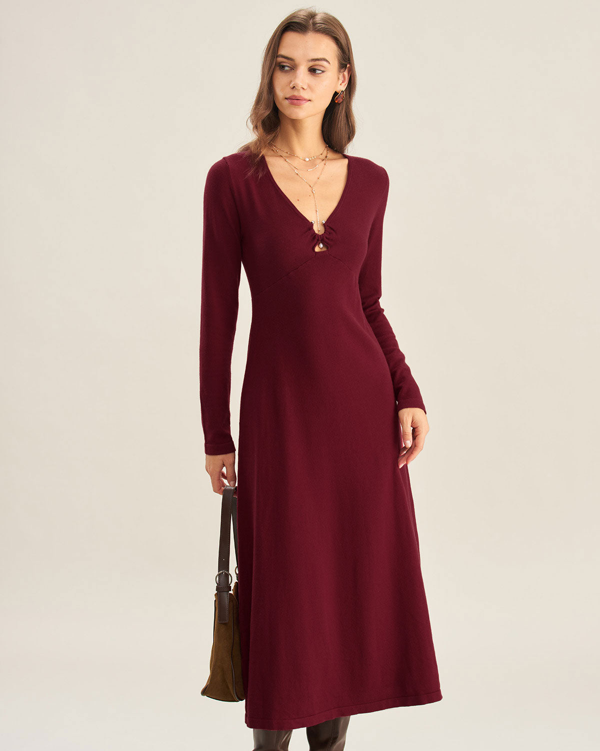Women's Knitted Viscose Sweater Dress Red Dresses - RIHOAS