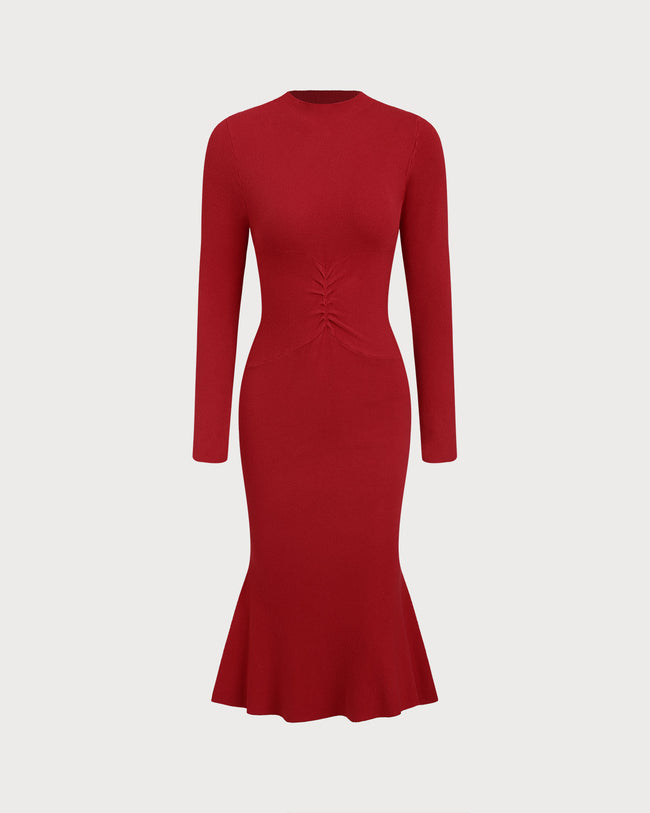 Women's Knitted Viscose Sweater Dress Red Dresses - RIHOAS