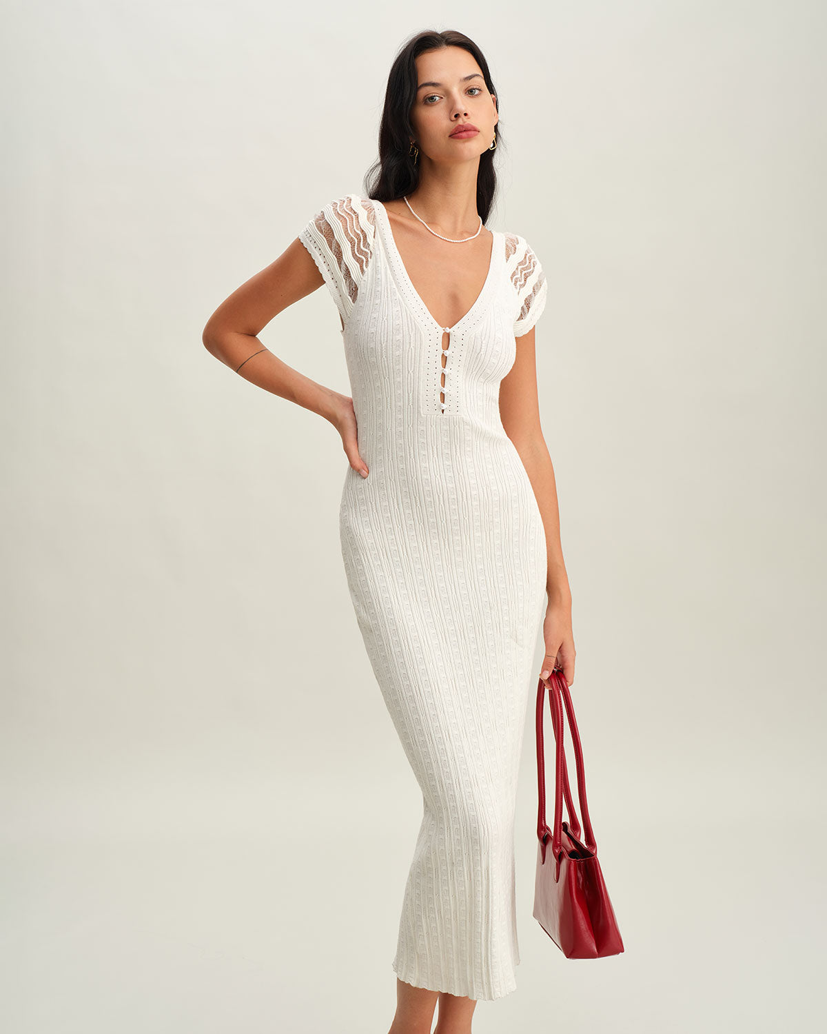 White Crochet Bodycon Sweater Dress & Reviews - White - Dresses | RIHOAS White Crochet Bodycon Sweater Dress & Reviews - White - Dresses | RIHOAS
