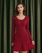 Women's Knitted Viscose Sweater Dress Wine Red Dresses - RIHOAS