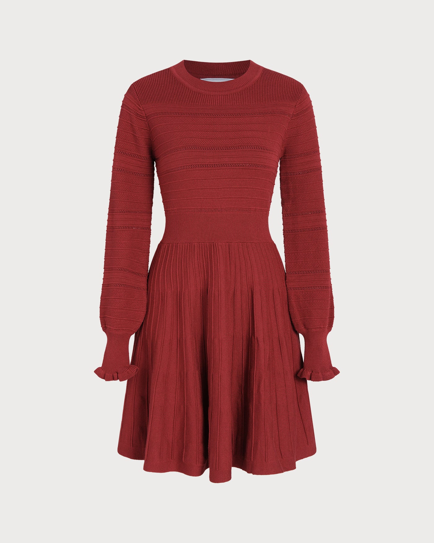 a line sweater dress Rihoas Pleated Sweater Dress Lantern Sleeve Ruffle Cuff, Red / M