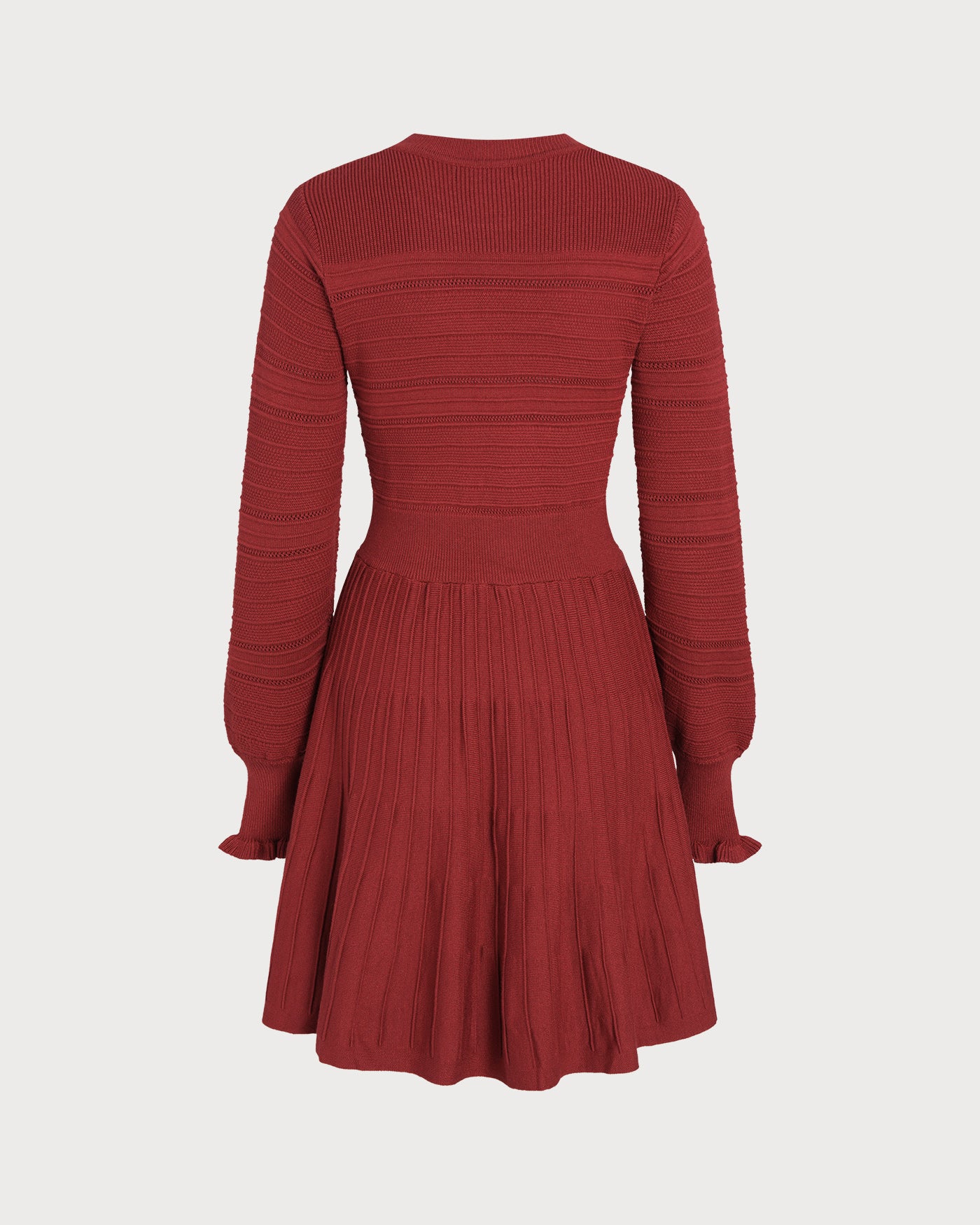 Rihoas Pleated Sweater Dress Lantern Sleeve Ruffle Cuff, Red / M