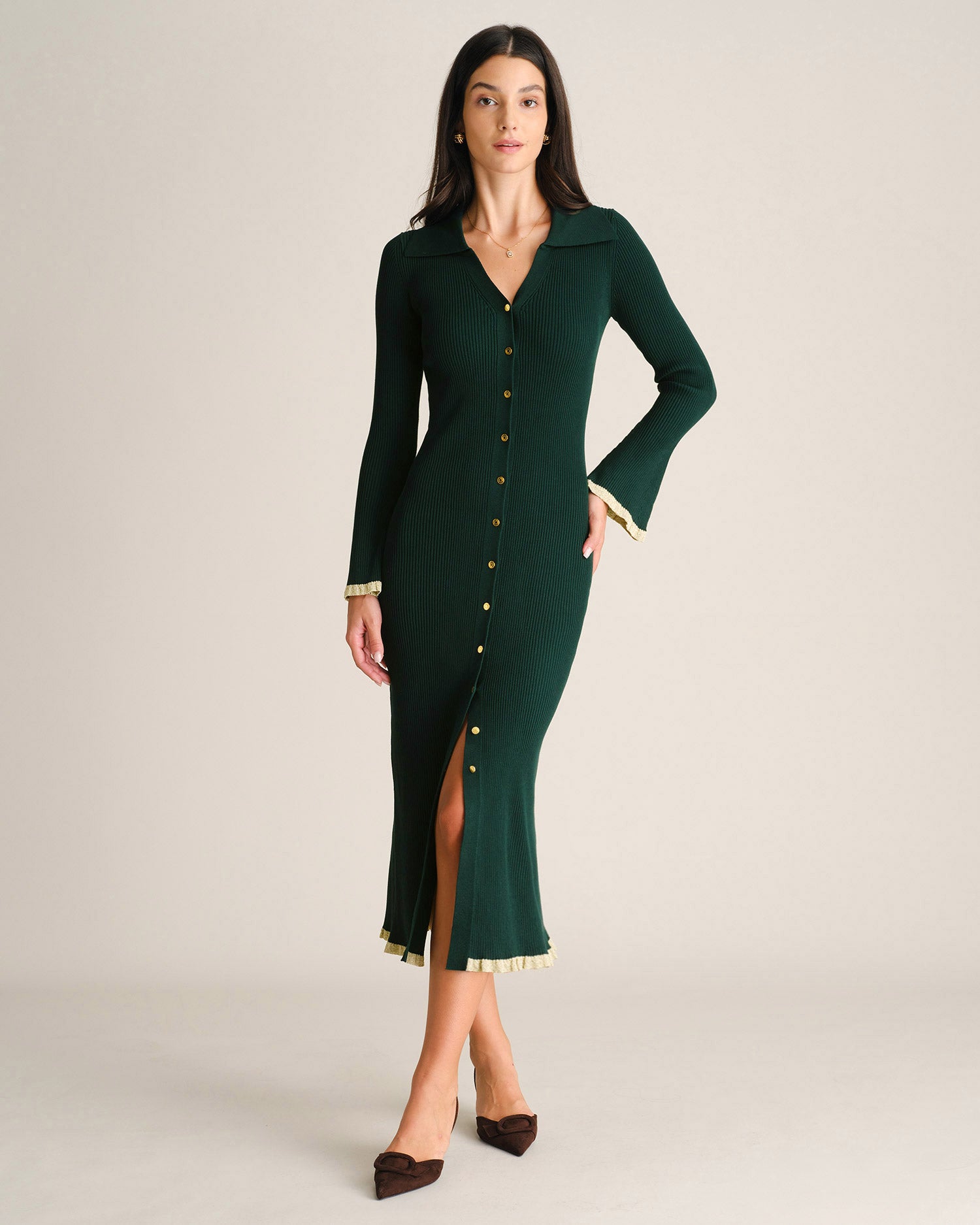 Women's Knitted Viscose Sweater Dresses Green - RIHOAS