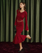 Women's Knitted Viscose Sweater Dresses Wine Red Dresses - RIHOAS