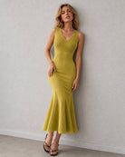Women's Knitted Viscose Sweater Dresses Yellow - RIHOAS