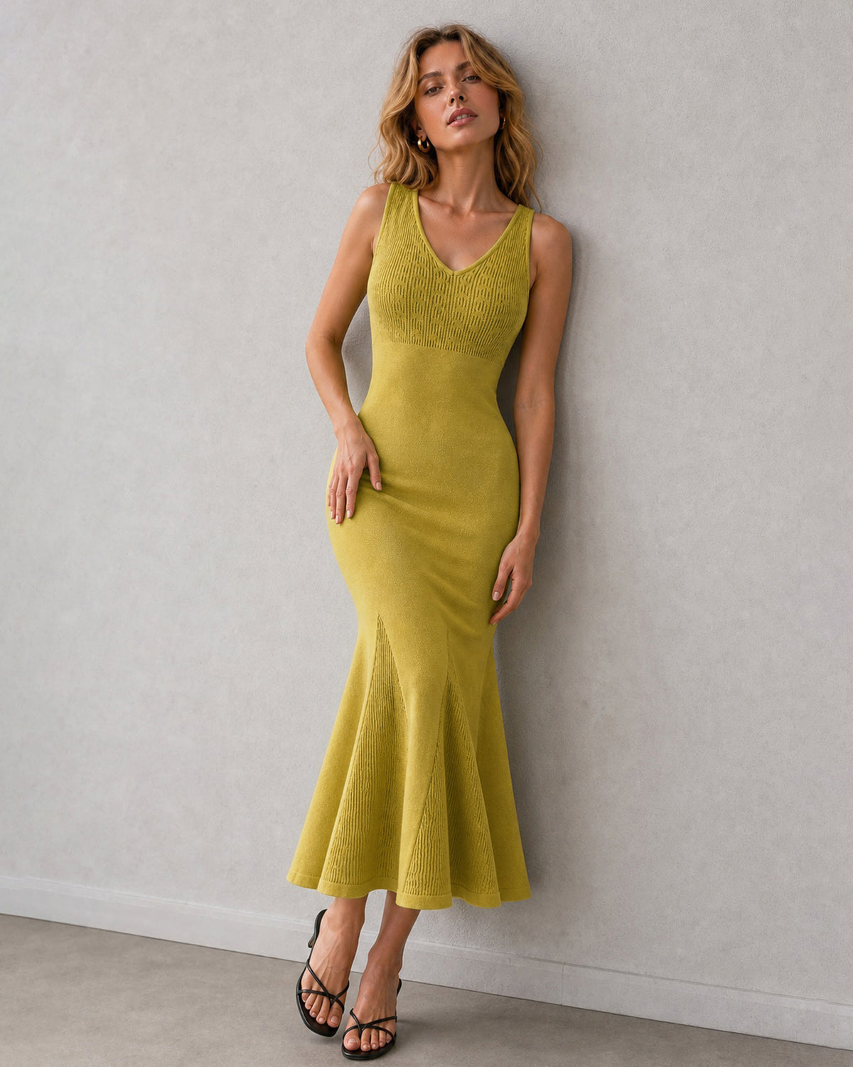 Women's Knitted Viscose Sweater Dresses Yellow - RIHOAS