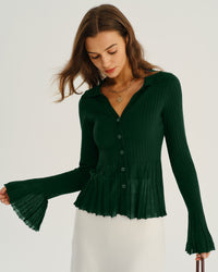 Women's Knitted Viscose Sweater Green Tops - RIHOAS