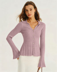 Women's Knitted Viscose Sweater Light Purple Tops - RIHOAS