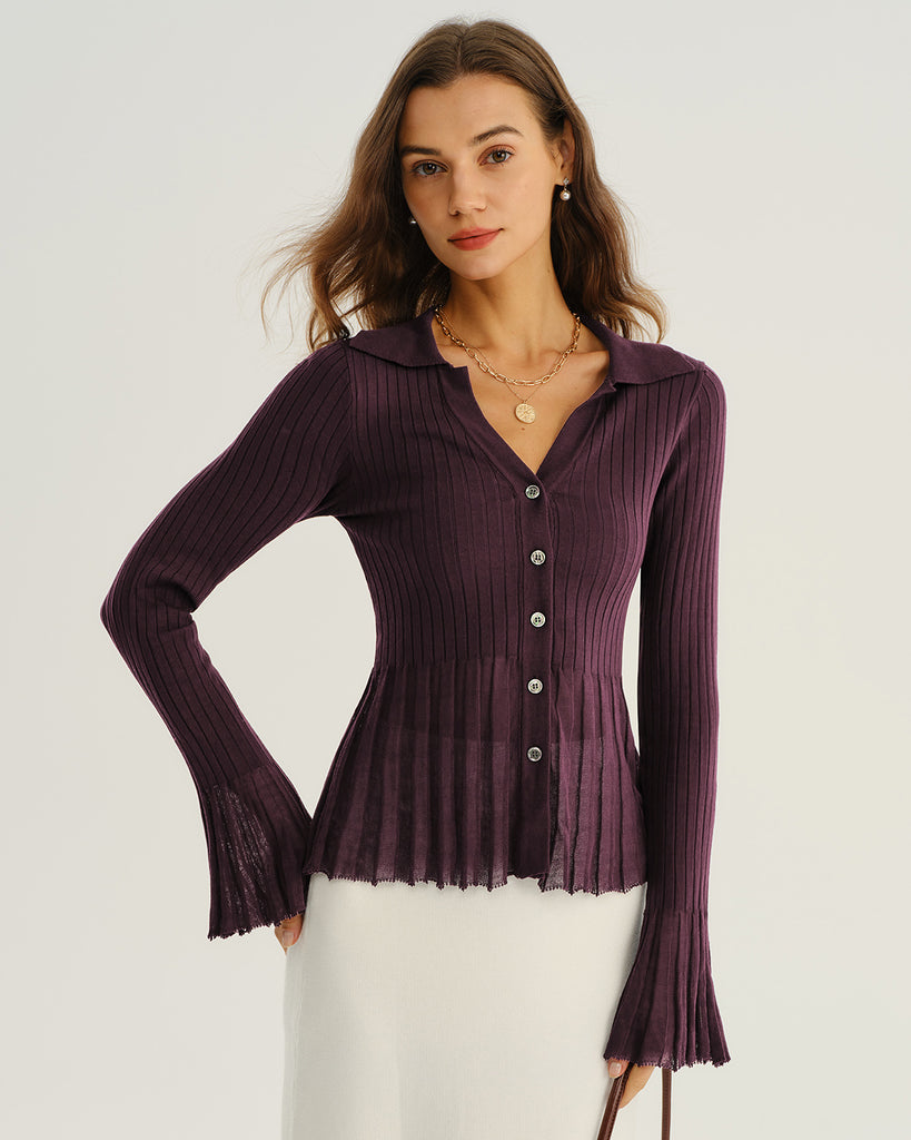Women's Knitted Viscose Sweater Wine Red Tops - RIHOAS