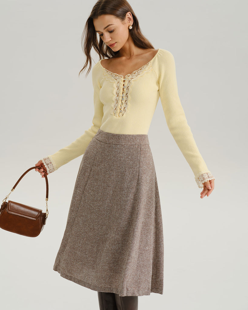 Women's Knitted Viscose Sweaters Yellow Tops - RIHOAS