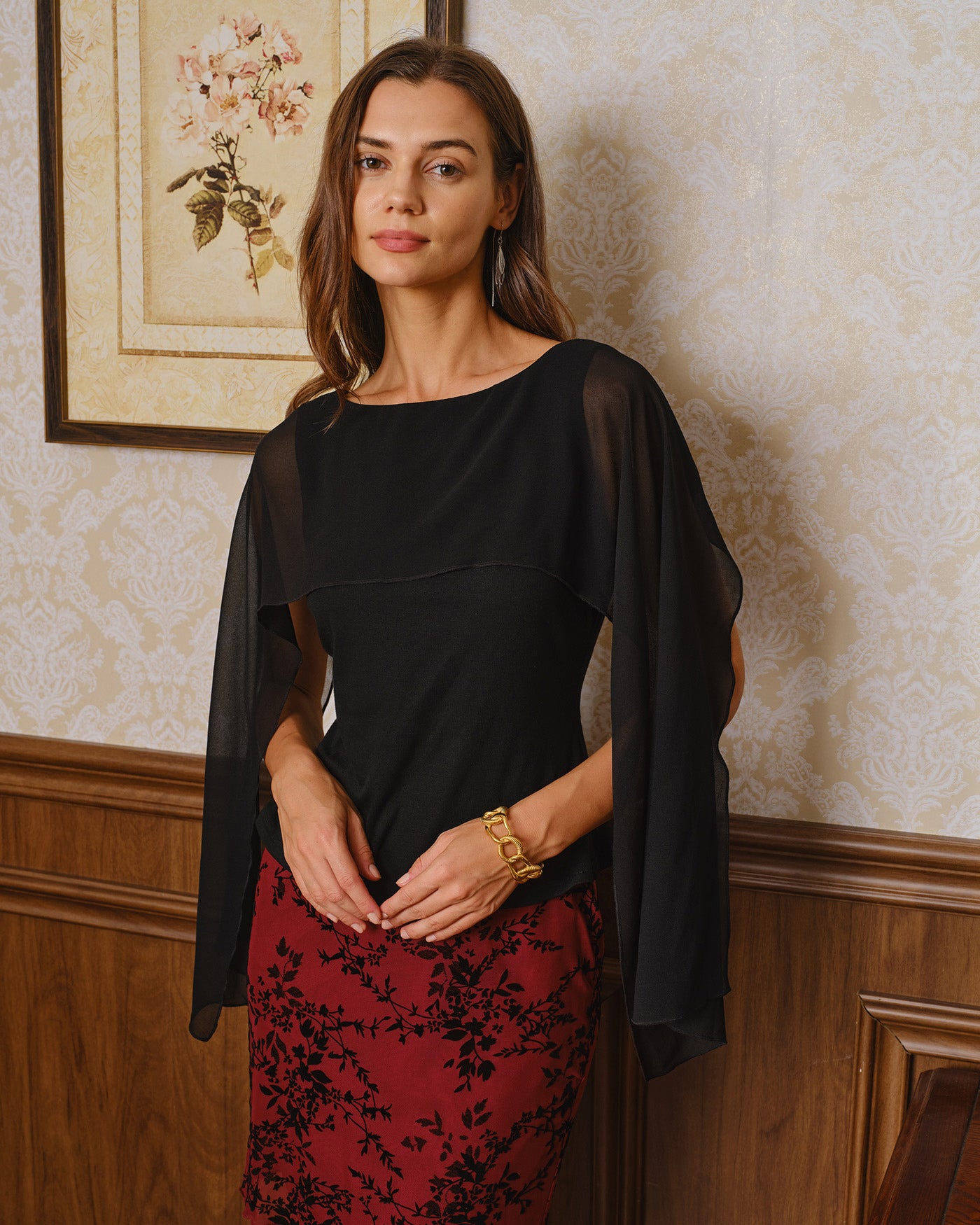 Women's Knitted Viscose Tees Black Tops - RIHOAS