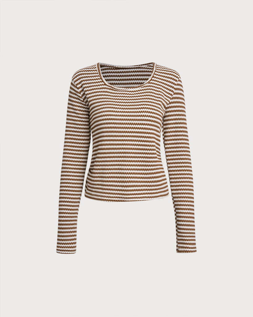 Women's Knitted Viscose Tees Brown Tops - RIHOAS