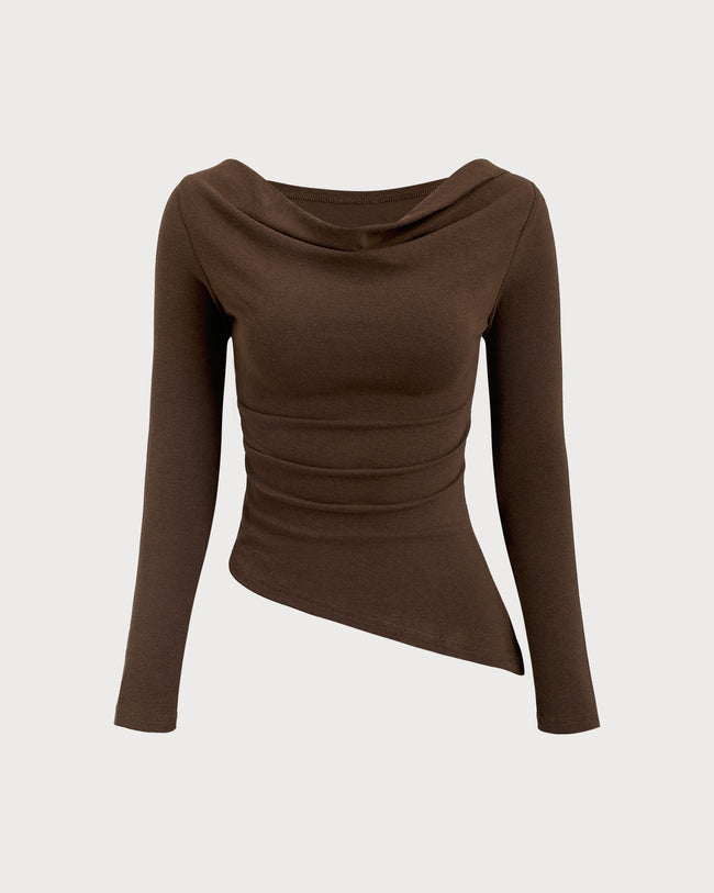 Women's Knitted Viscose Tees Coffee Tops - RIHOAS