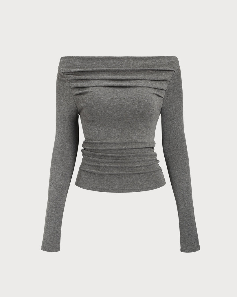 Women's Knitted Viscose Tees Grey Tops - RIHOAS