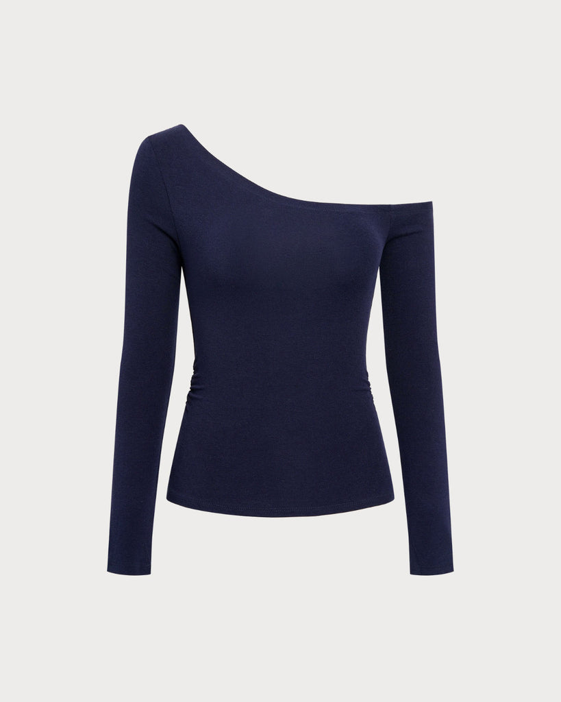 Women's Knitted Viscose Tees Navy Tops - RIHOAS
