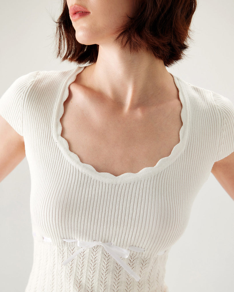 White U Neck Slim Knit Tee - RIHOAS