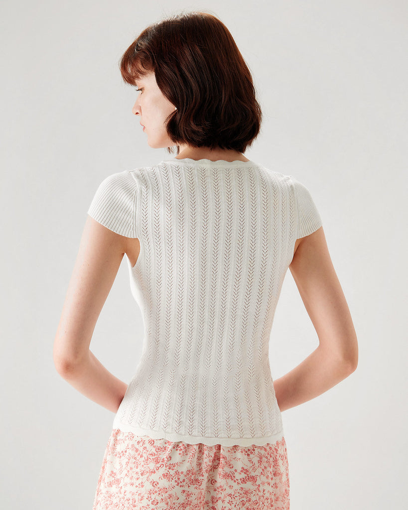 White U Neck Slim Knit Tee - RIHOAS