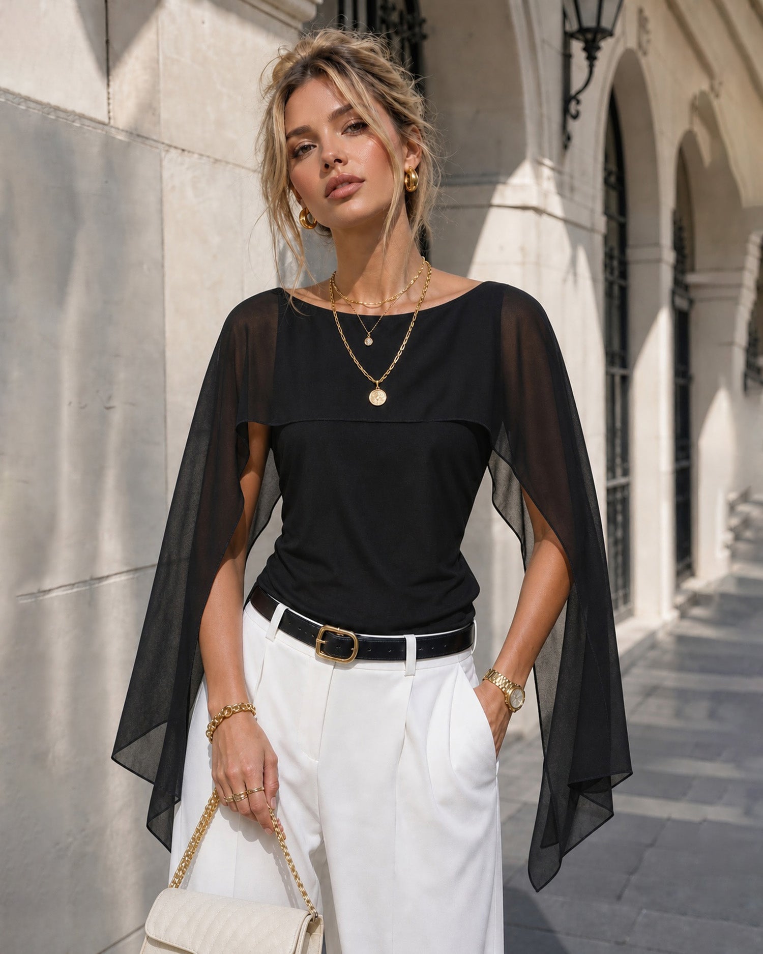 Black Boat Neck Sleeveless Knit Tee - RIHOAS - 01
