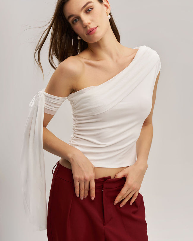 Women's Knitted Viscose Tees White Tops - RIHOAS